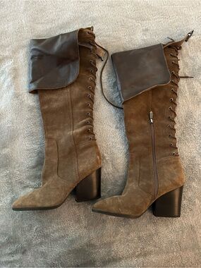 Circus by Sam Edelman Taupe Suede Over-the-Knee Lace-Up Boots